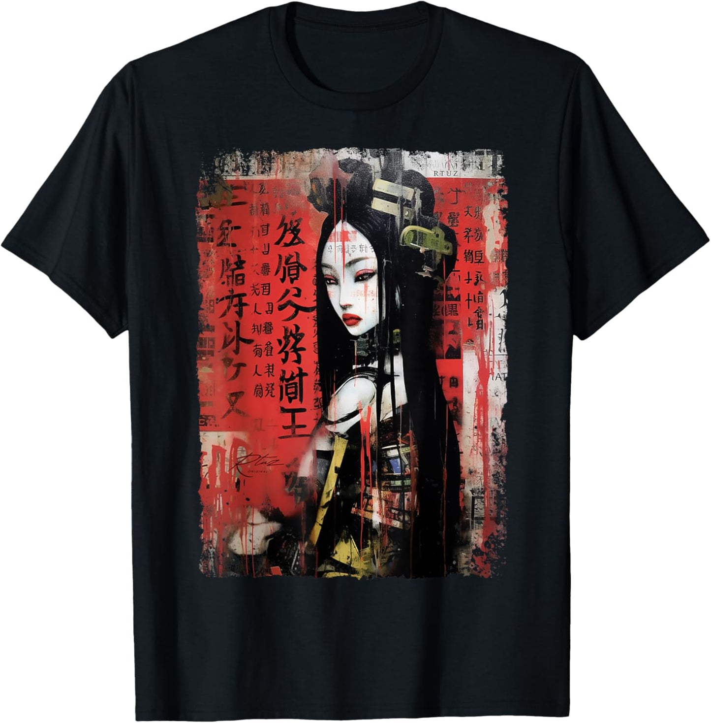 Hip Hop Y2K Vintage Hipster Edgy Urban Streetwear Geisha T-Shirt - T-Shirt | Black