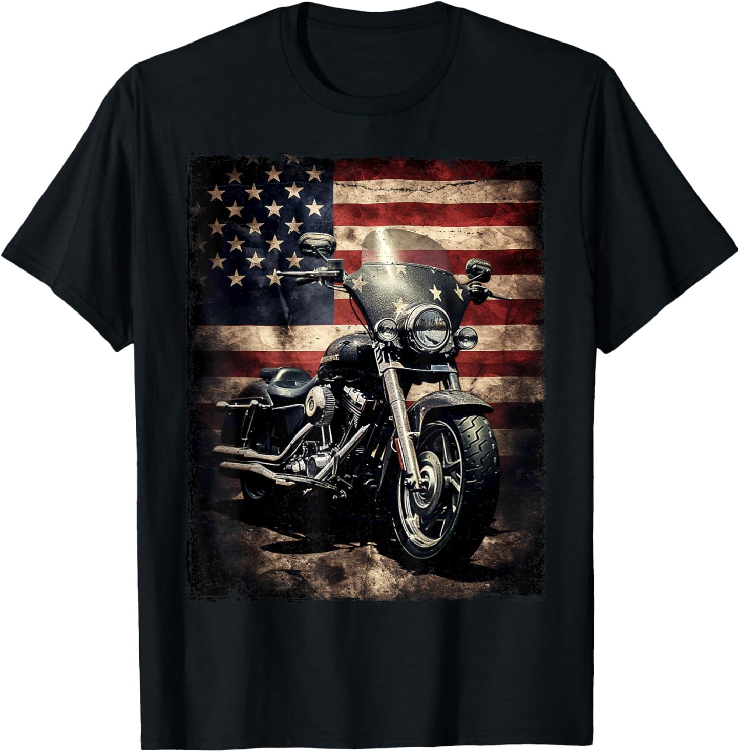 Vintage Motorcycle USA Flag Retro Biker American T-Shirt - T-Shirt | Black