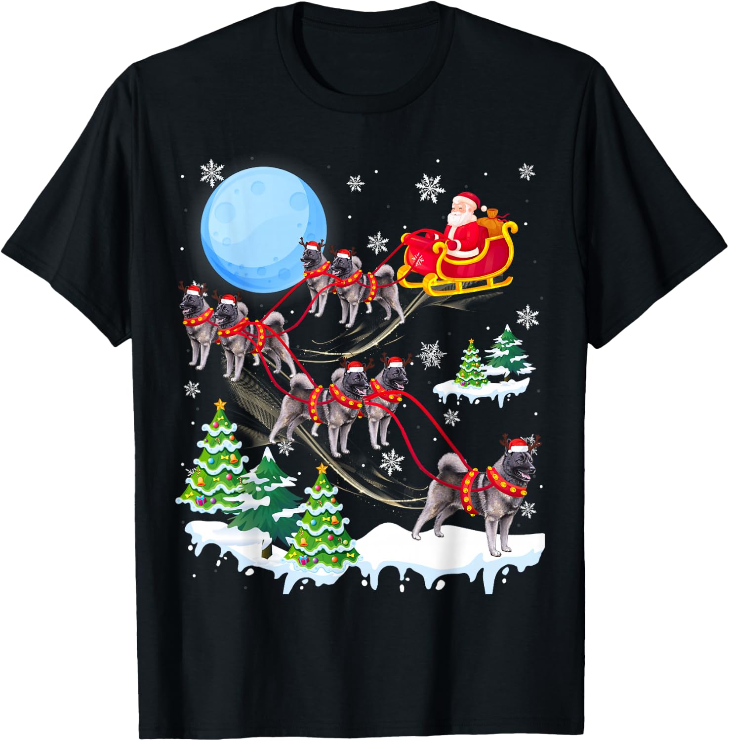 Norwegian Elkhound Reindeer Christmas Dog Riding Santa T-Shirt - T-Shirt | Black