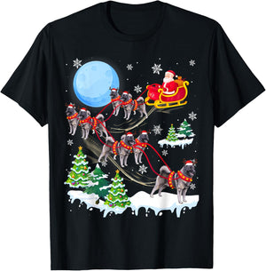 Norwegian Elkhound Reindeer Christmas Dog Riding Santa T-Shirt - T-Shirt | Black