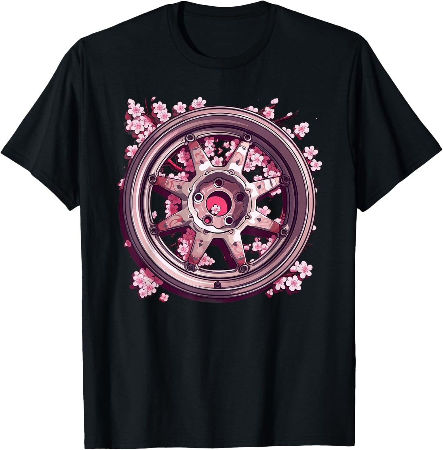 Wheel Racing Car Rim Cherry Blossom T-Shirt - T-Shirt | Black