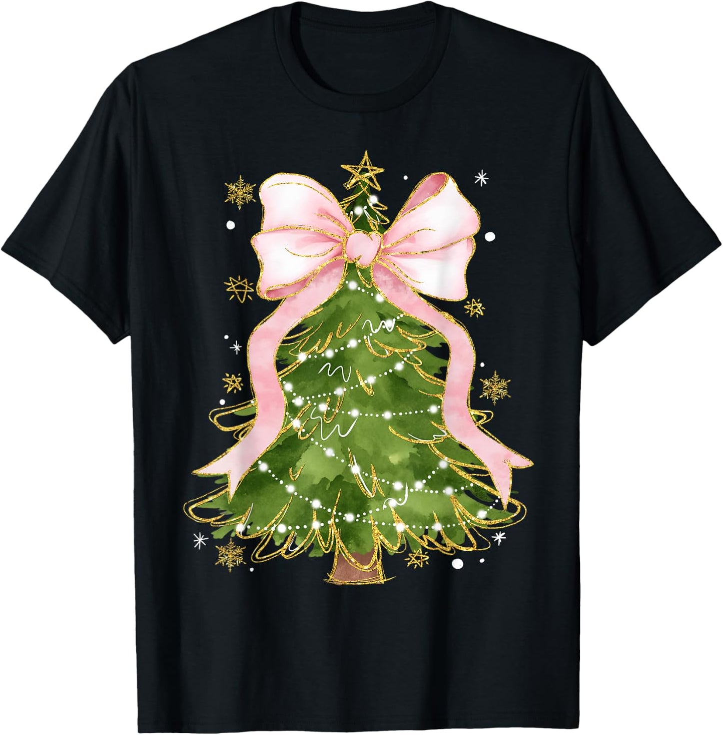 Coquette Bow Christmas Tree Xmas Holiday Girly Outfit Women T-Shirt - T-Shirt | Black