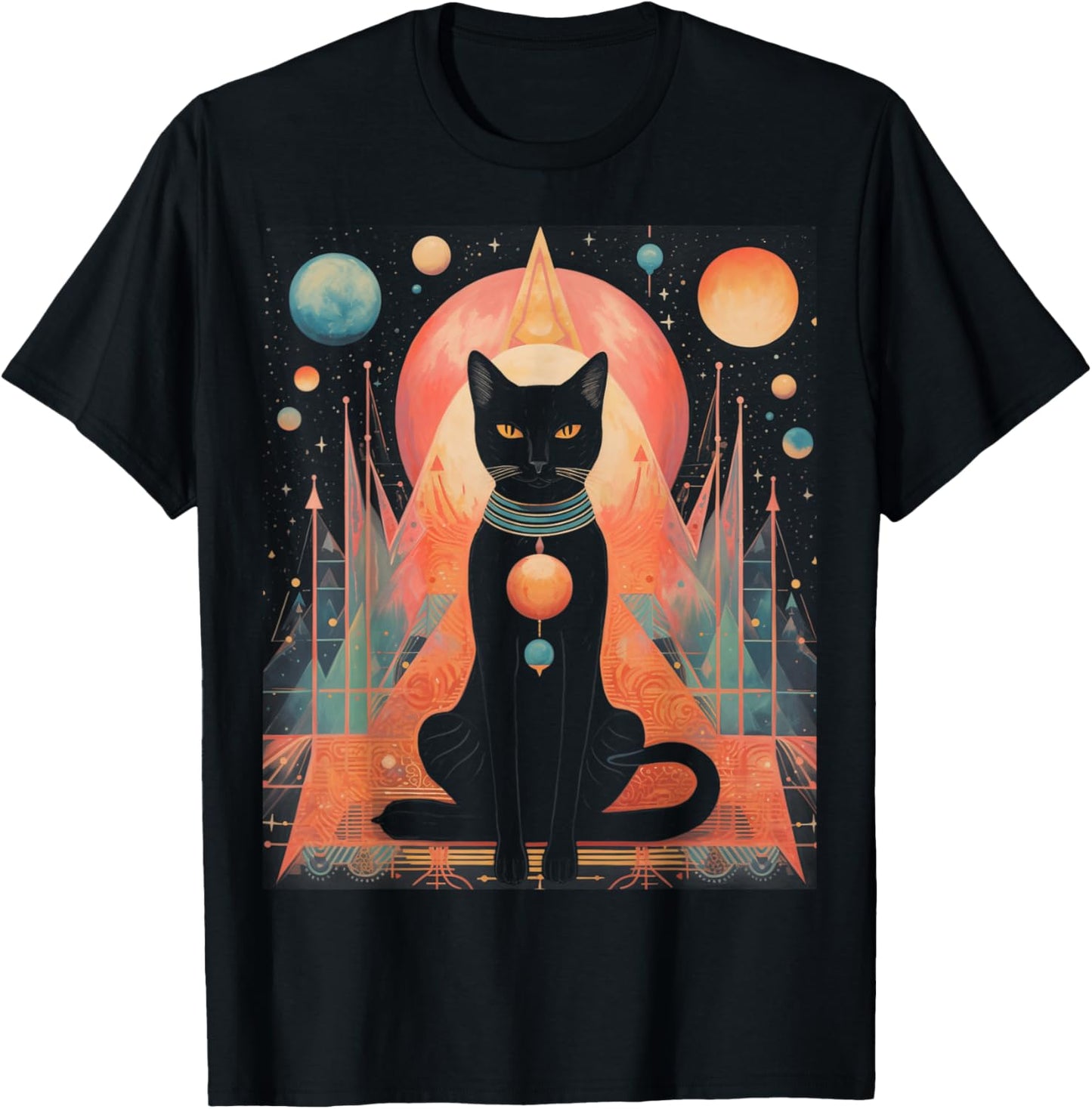 Cat, Egyptian Cat Goddess Bastet Anime Graphic Fashion Men Women T-Shirt - T-Shirt | Black