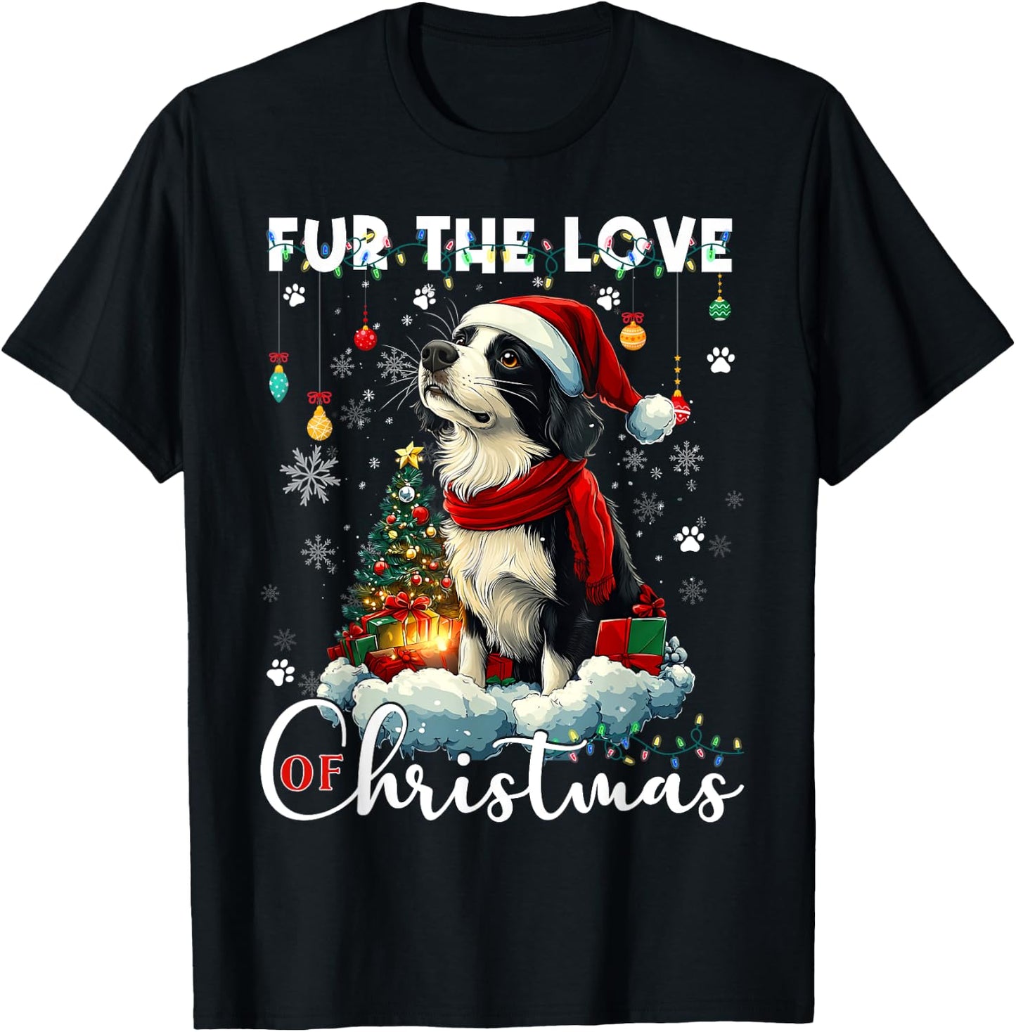 Border Collie Christmas Tree Decorations Dog Lover Xmas Men Women Kids T-Shirt - T-Shirt | Black