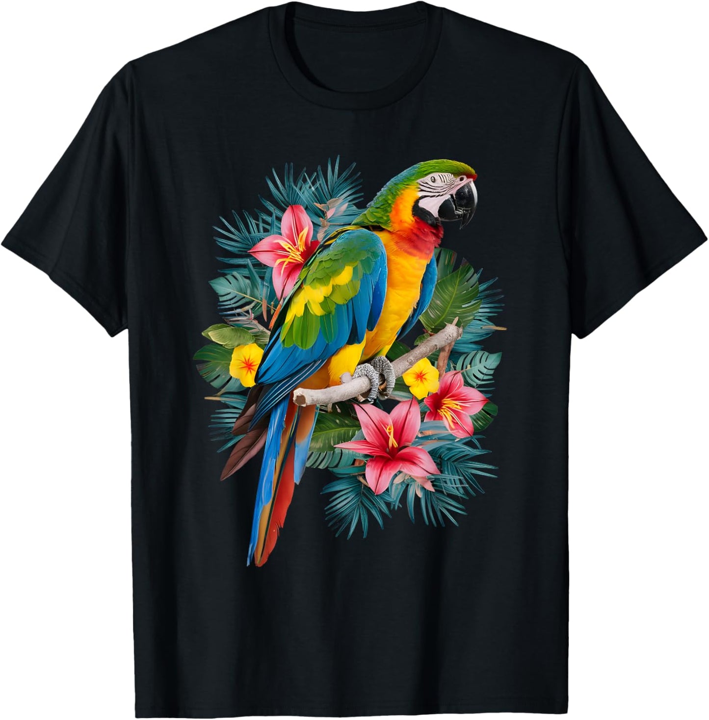 Parrot In Tropical Summer Flower Women Cockatiel Bird T-Shirt - T-Shirt | Black
