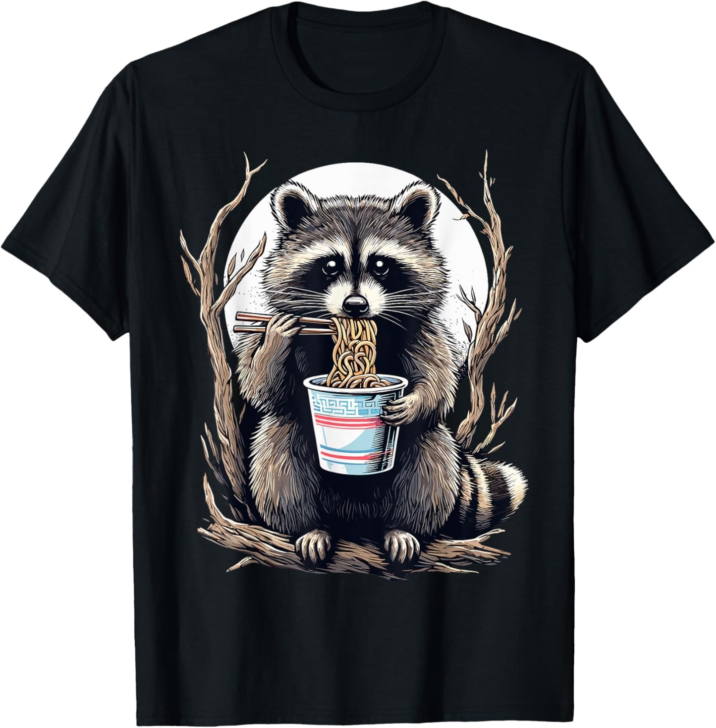 Raccoon Eating Instant Noodle Cup Funny Gifts Men T-Shirt - T-Shirt | Black