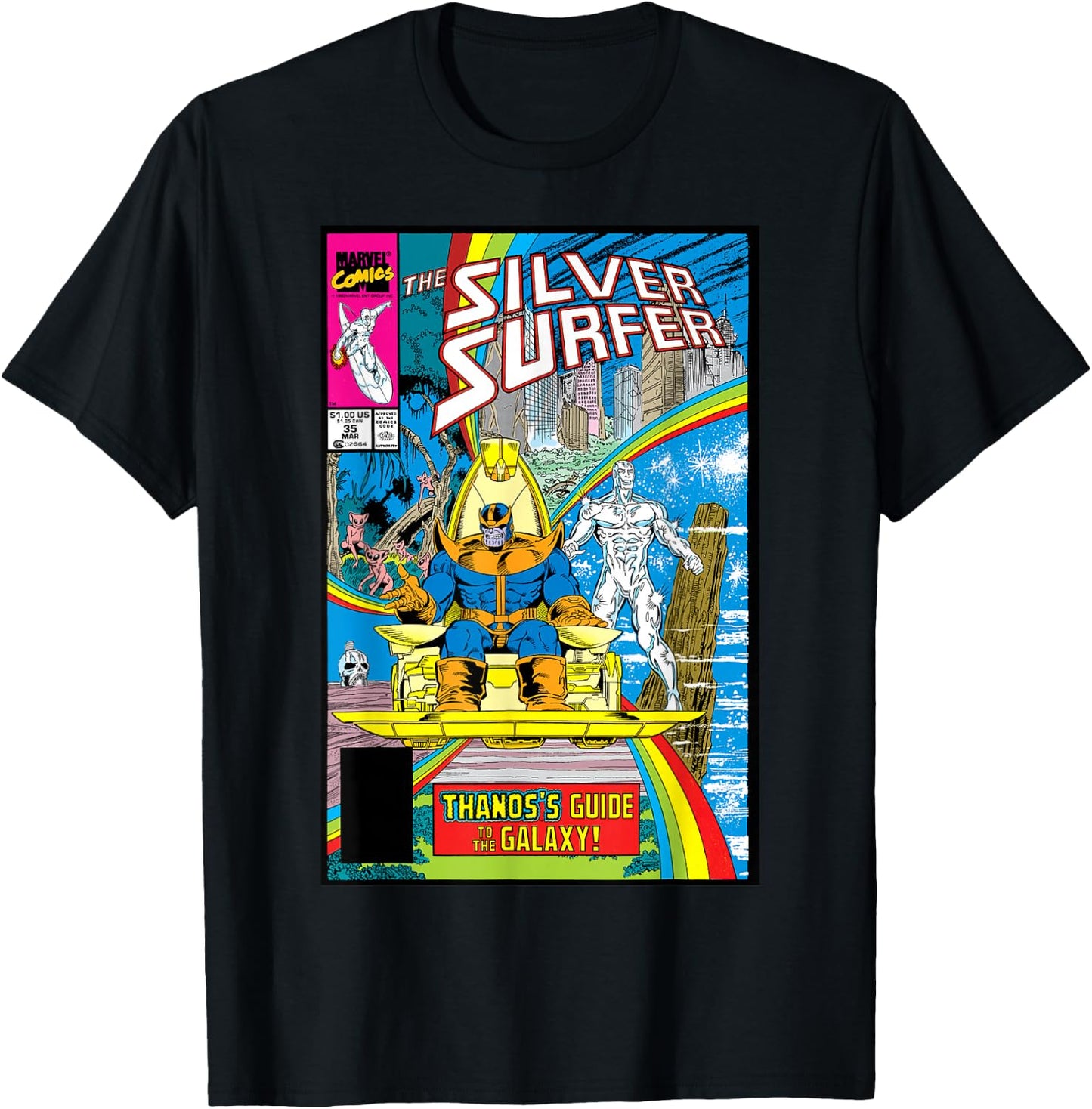 Marvel Silver Surfer Rainbow Thanos's Guide Comic Cover T-Shirt - T-Shirt | Black