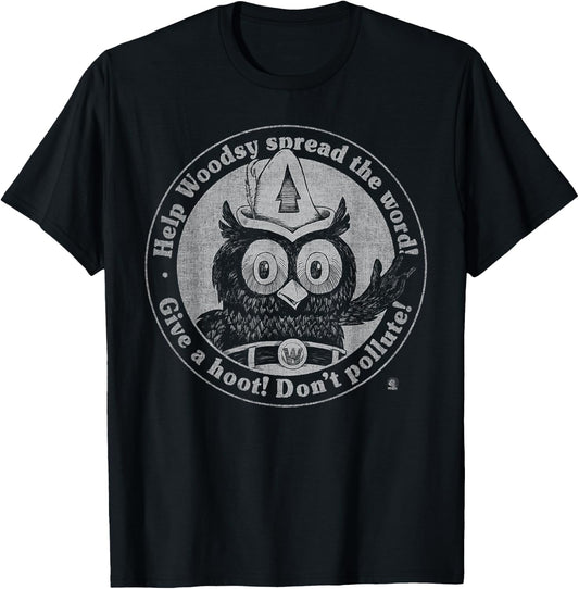 Woodsy Owl Give a Hoot Distressed and Faded Retro T-Shirt - T-Shirt | Black