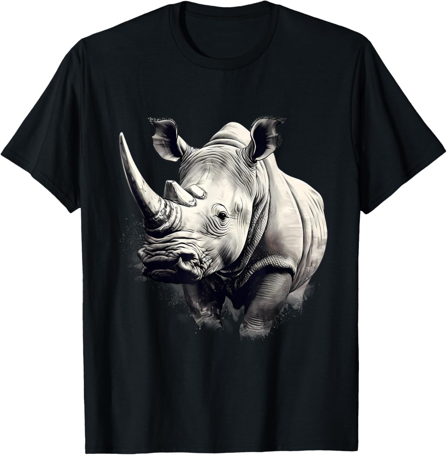 Rhino Safari Rhinoceros Animal Print Drawing Motif Wildlife T-Shirt - T-Shirt | Black