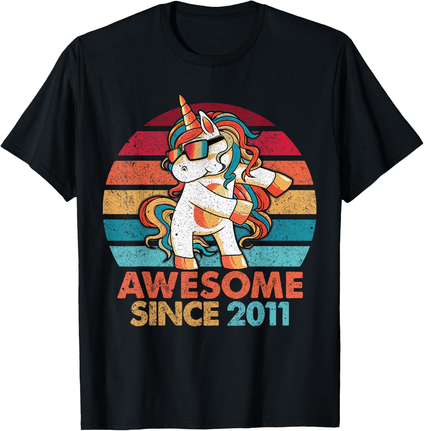 11th Birthday Awesome Since 2011 Unicorn Flossing T-Shirt - T-Shirt | Black