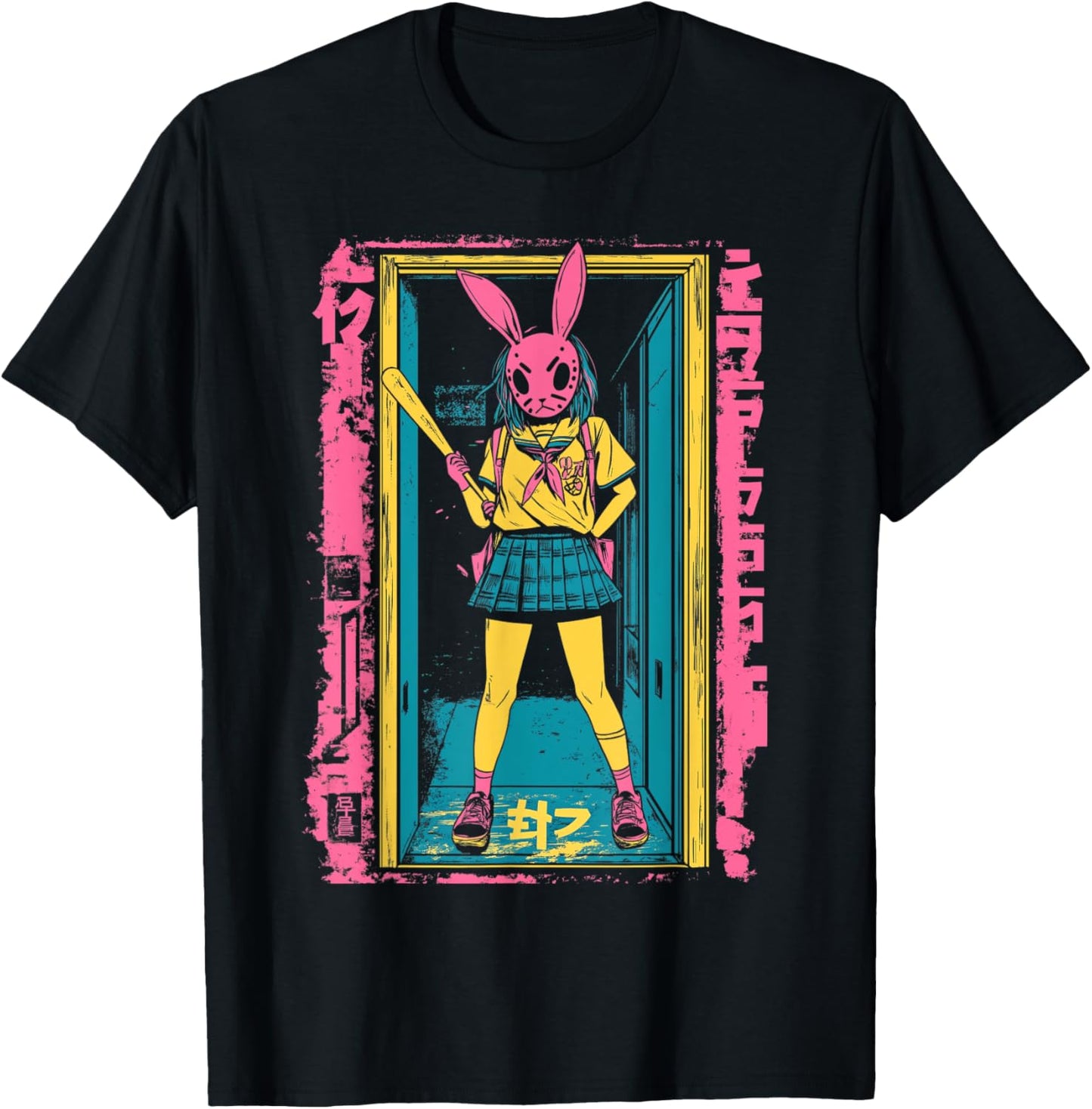 Creepy Girl Bunny Grunge Slasher Pastel Goth Anime Horror T-Shirt - T-Shirt | Black