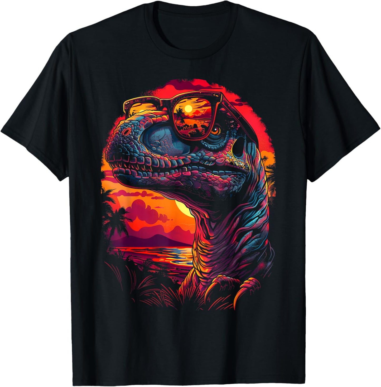 Dinosaur Wearing Shades Funny Vintage Graphic T-Shirt - T-Shirt | Black