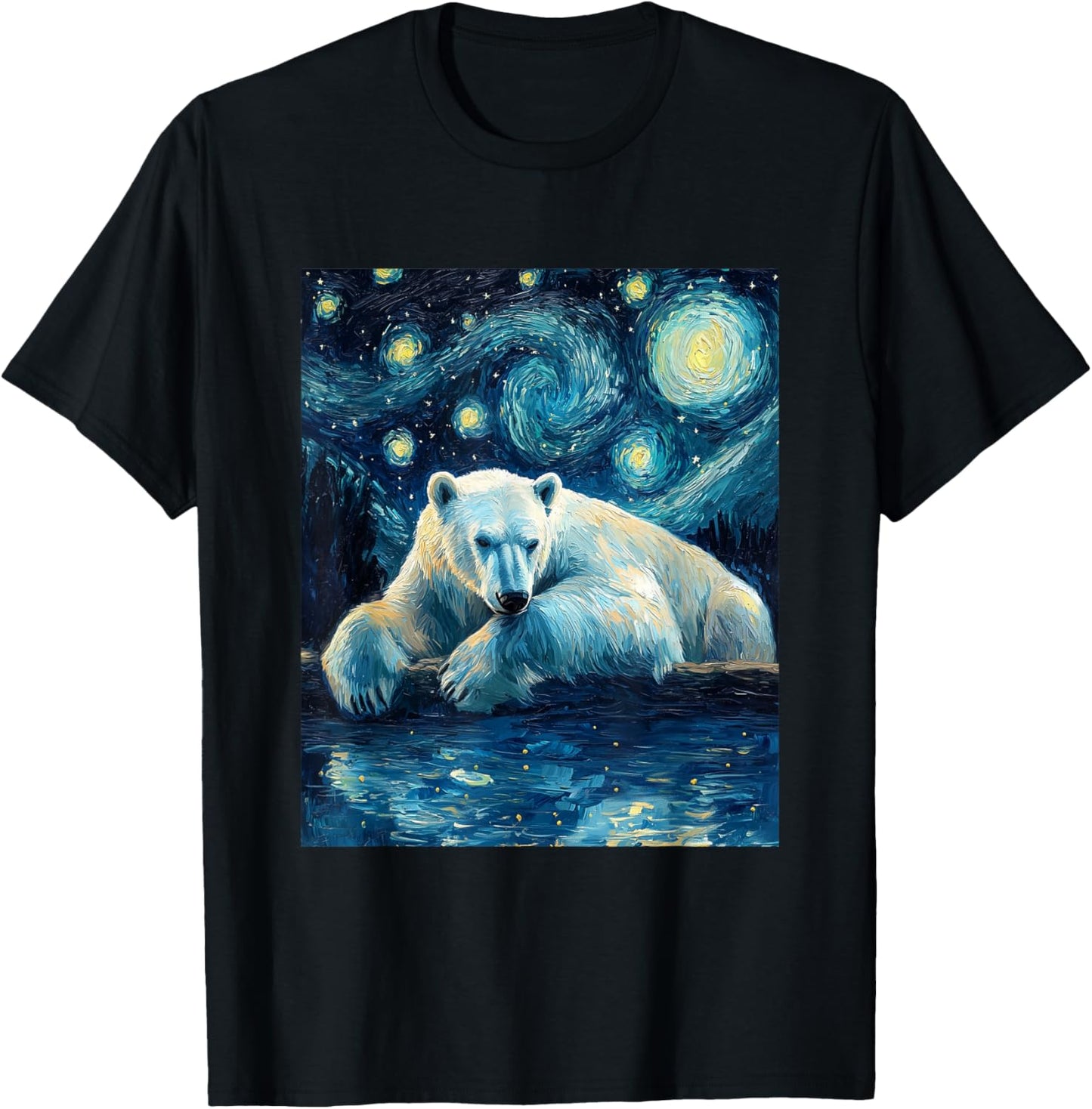 Cute Polar Bear - Van Gogh Style - Starry Night T-Shirt - T-Shirt | Black