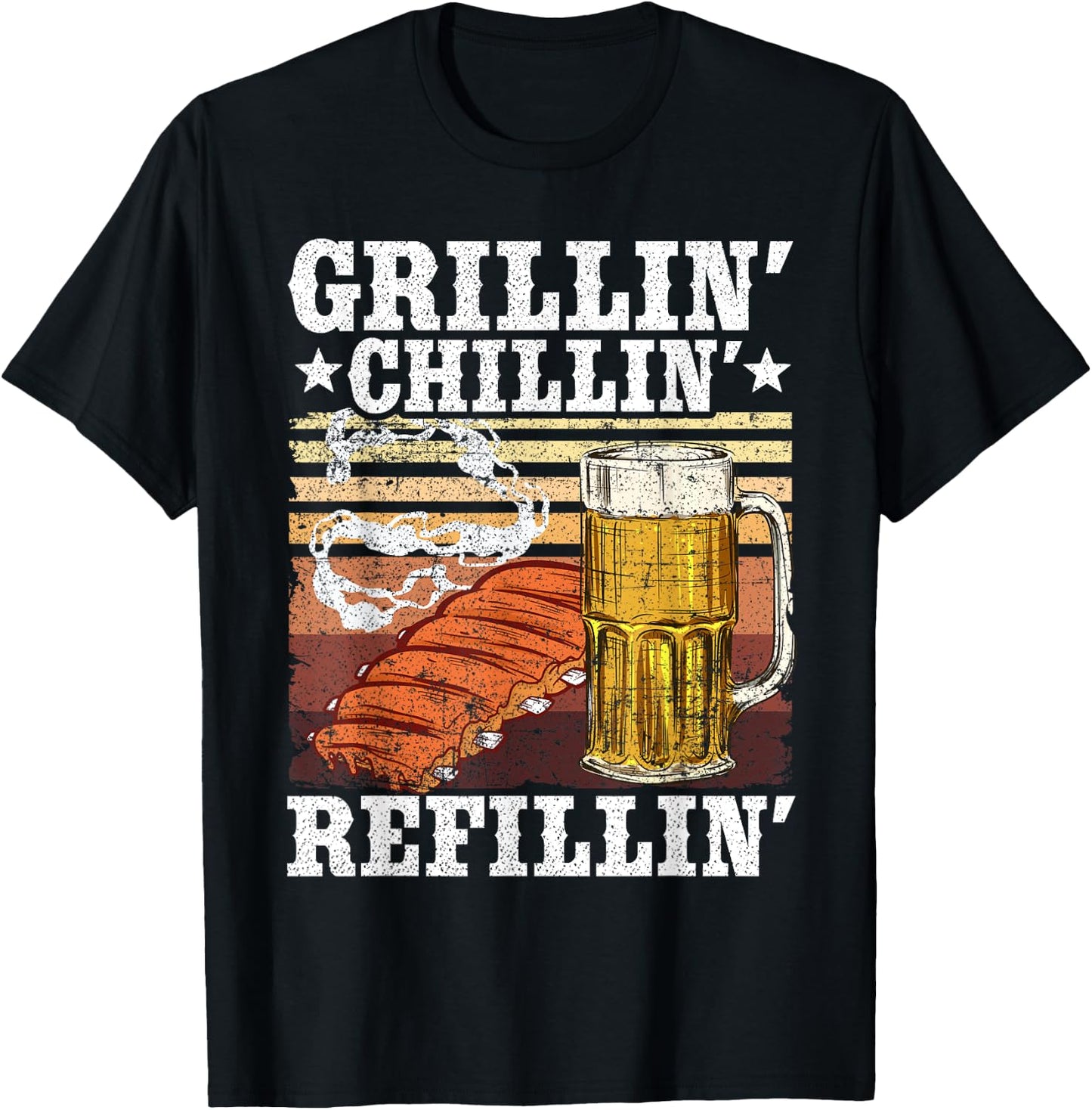 Barbecue Party Smoking Meat BBQ Grilling Chilling Refilling T-Shirt - T-Shirt | Black