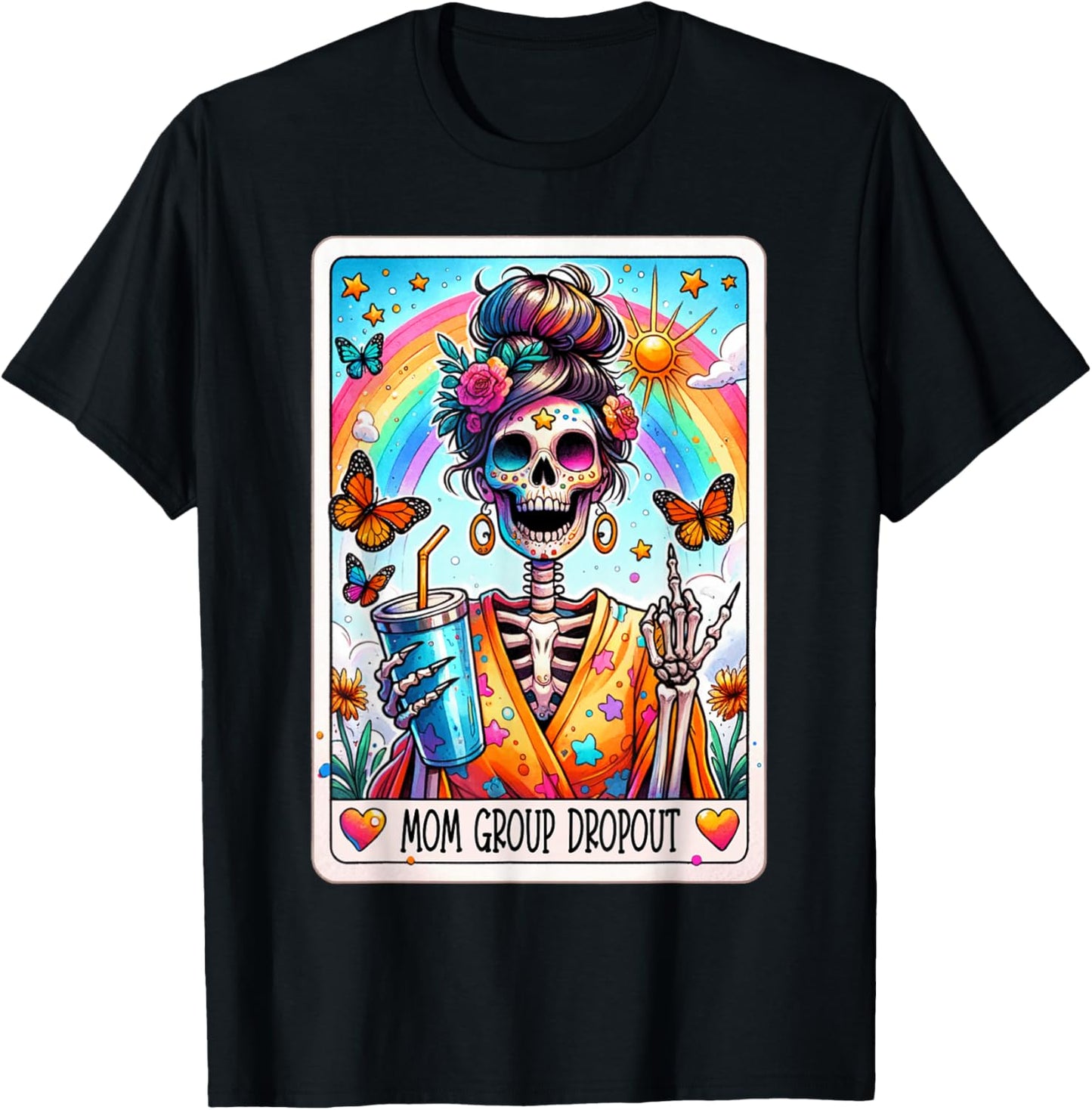 Mom Group Dropout Tarot Card Women Skeleton Funny Mama Latte T-Shirt - T-Shirt | Black