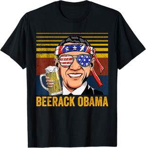Beerack Obama Drinking Beer Funny 4th of July Women Men T-Shirt - T-Shirt | Black