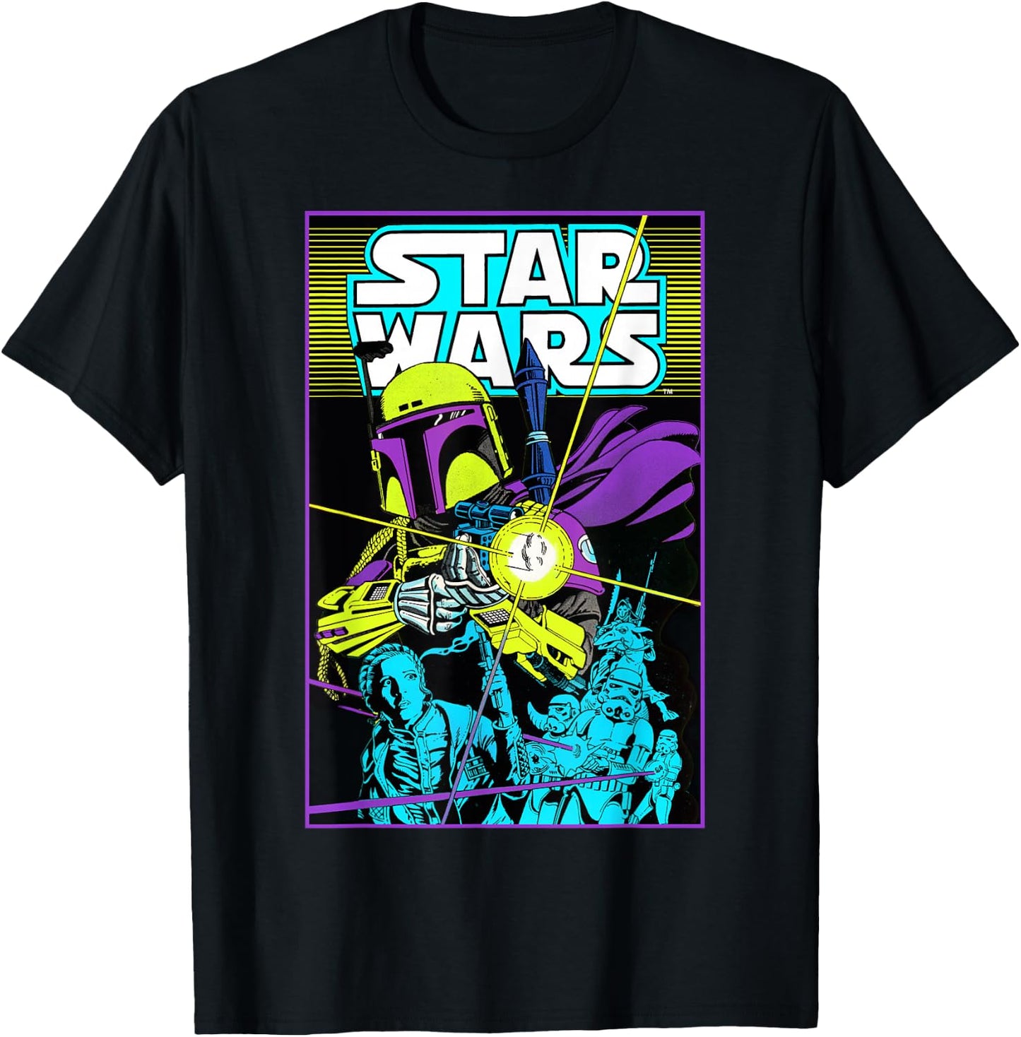 Star Wars Boba Fett Neon Blaster Poster T-Shirt - T-Shirt | Black