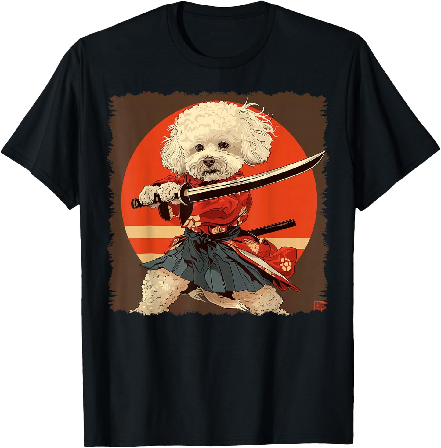 Bichon Frise Dog Japanese Art Samurai Ukiyo-e Vintage T-Shirt - T-Shirt | Black