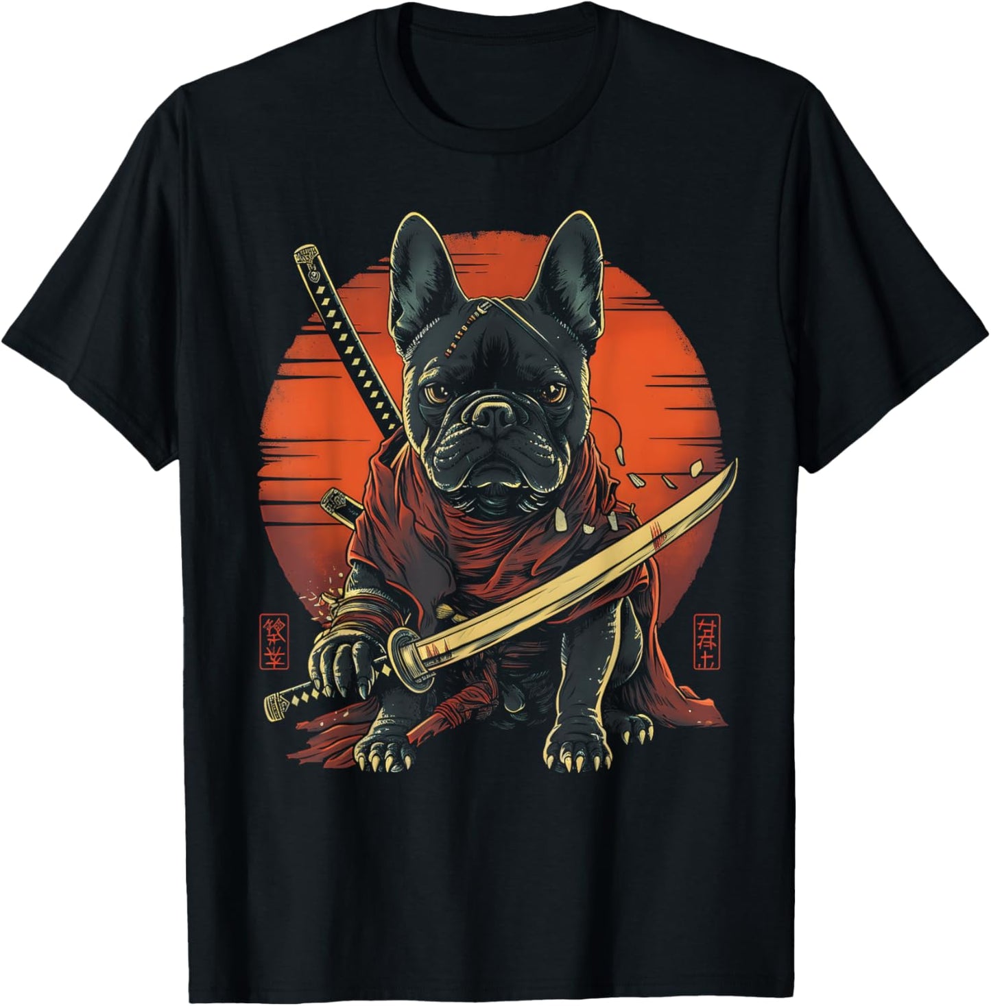French Bulldog Dad Cute Japanese Anime Stuff Samurai Ninja Women Kids T-Shirt - T-Shirt | Black