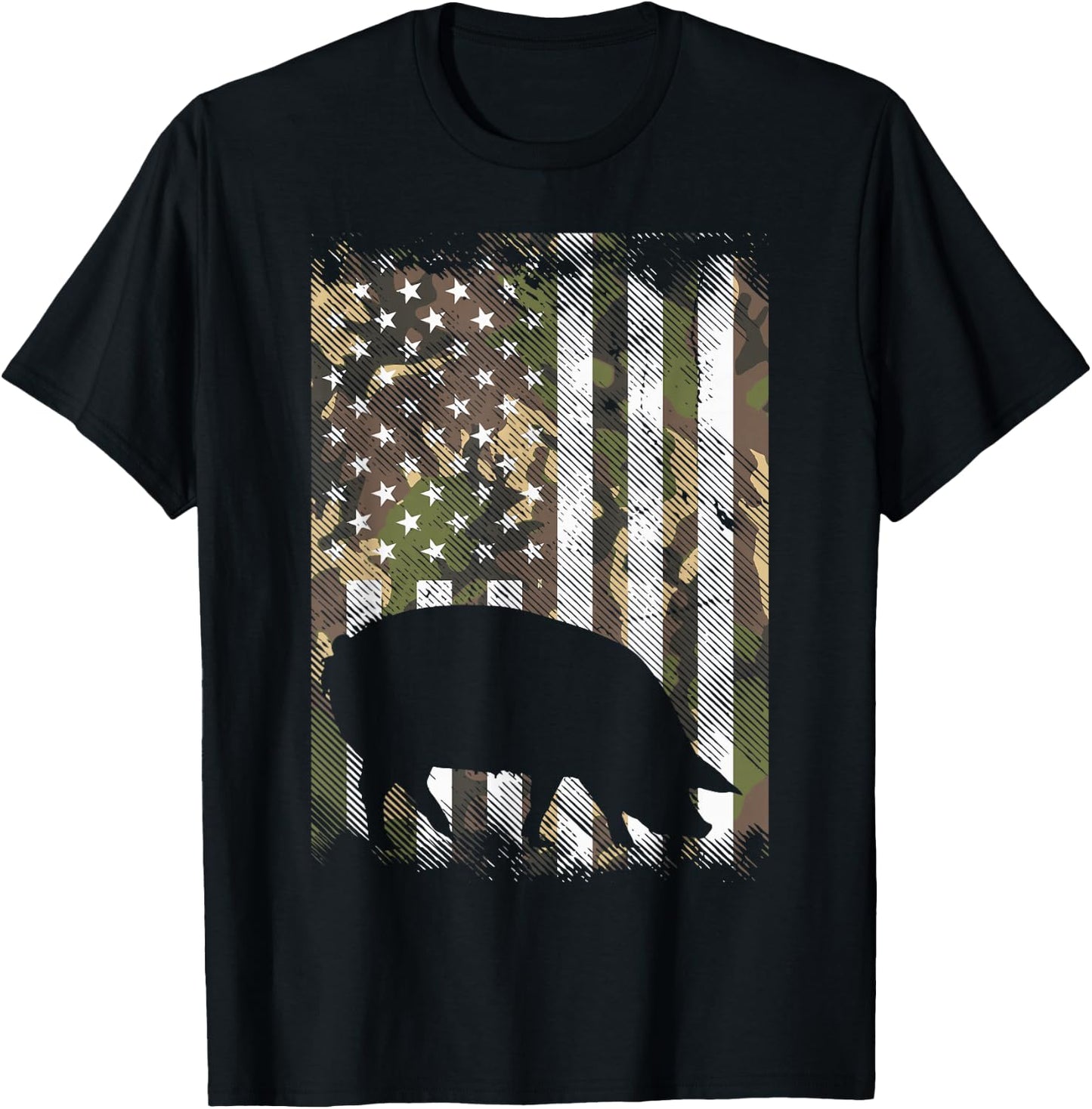 Camo US Flag Pig Vintage Farm Animal Patriotic Farmer Gift T-Shirt - T-Shirt | Black