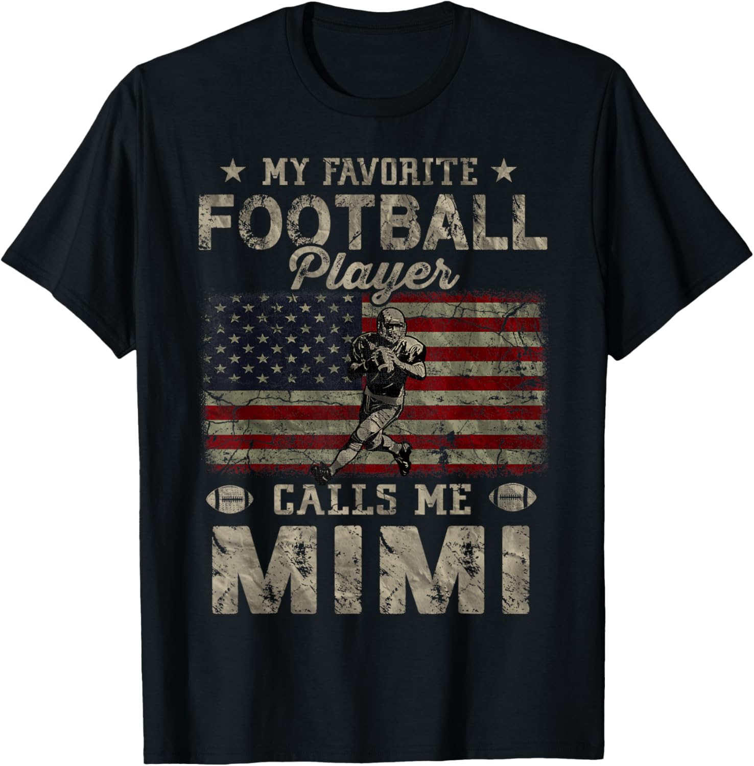 My Favorite Football Player Calls Me Mimi Mother's Day T-Shirt - T-Shirt | Black