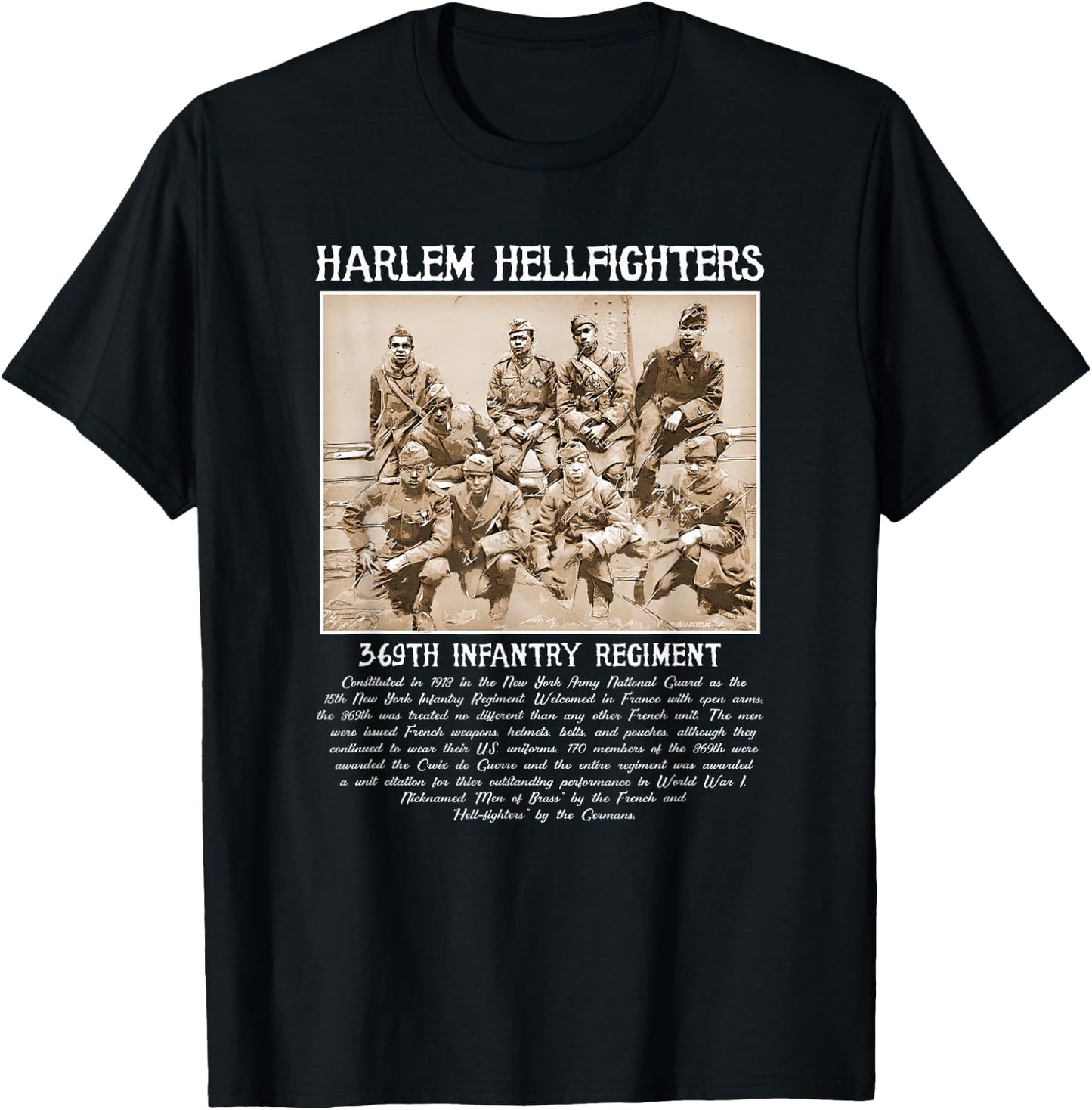 Harlem Hellfighters Vintage Black History WWI WWII Military Small T-Shirt - T-Shirt | Black