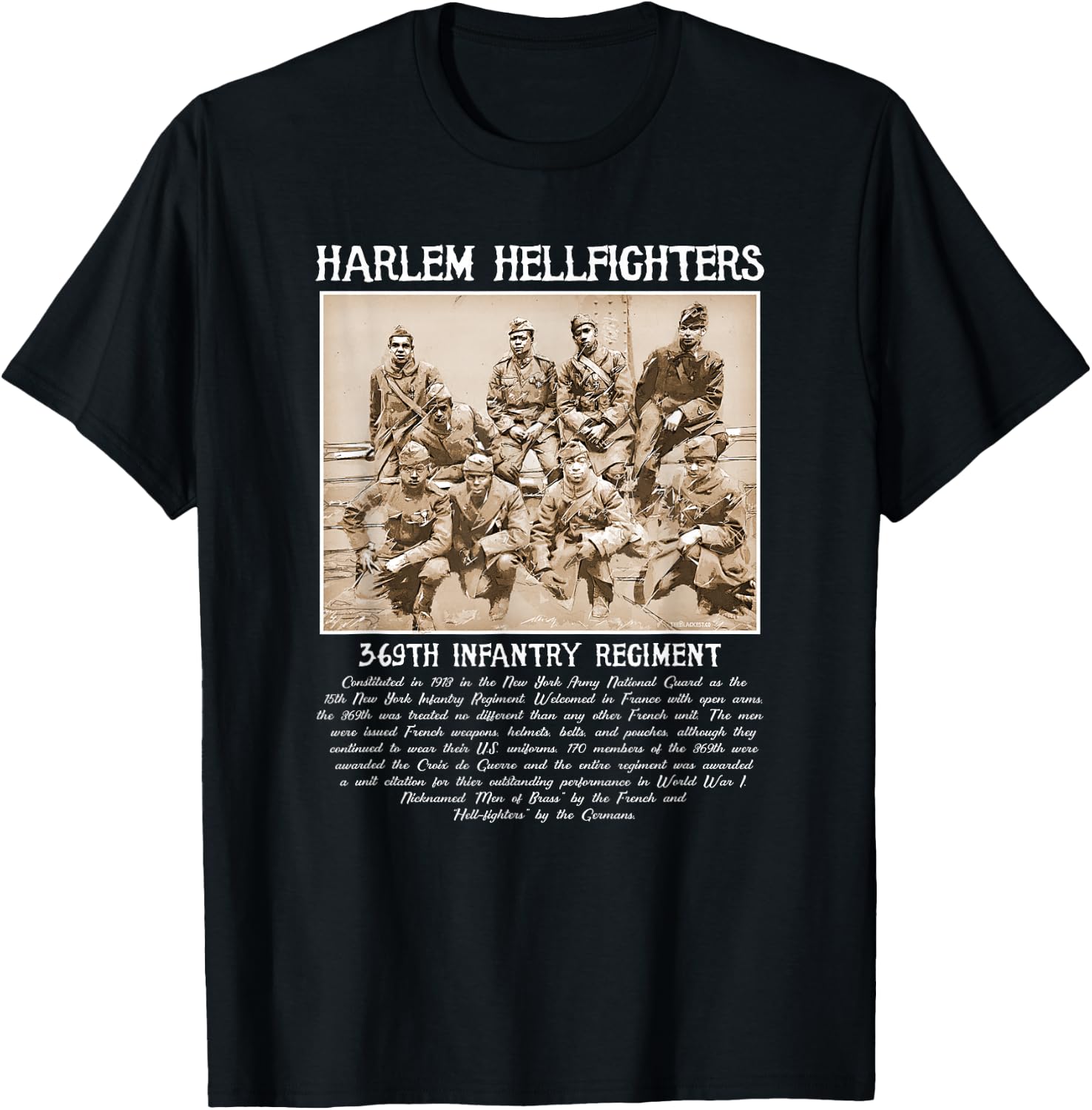 Harlem Hellfighters Vintage Black History WWI WWII Military Small T-Shirt - T-Shirt | Black