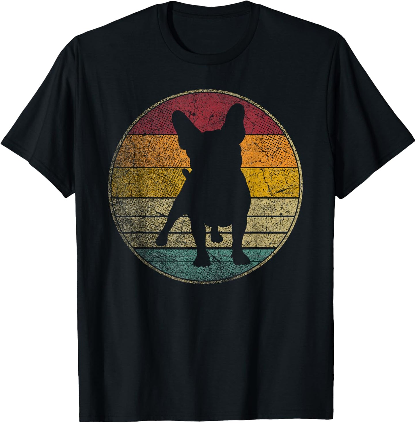 French Bulldog Dog Vintage Distressed Retro Silhouette 70s Women Kids T-Shirt - T-Shirt | Black