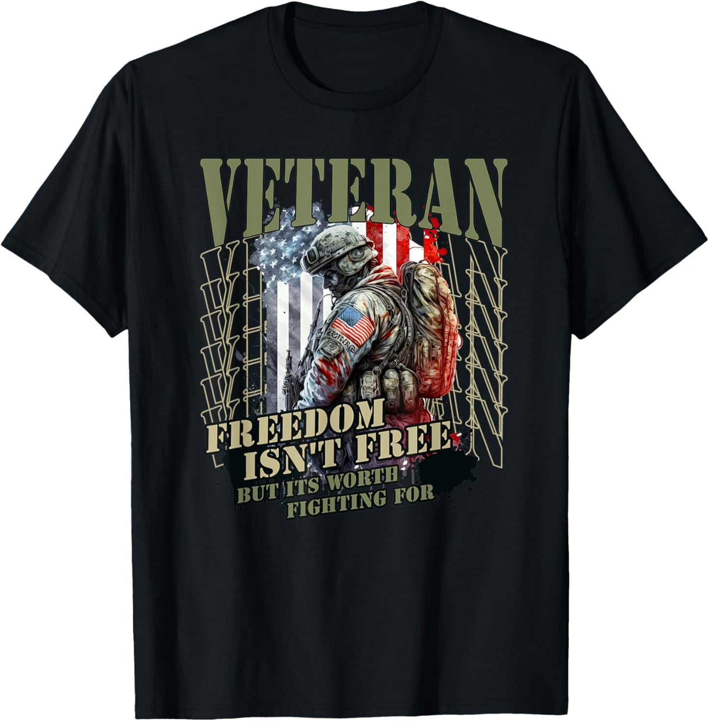 Freedom Isn't Free But It's Worth Fighting For Veterans T-Shirt - T-Shirt | Black