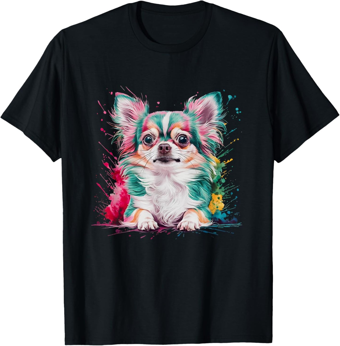 Men Woman Colorful Watercolor Chihuahua T-Shirt - T-Shirt | Black