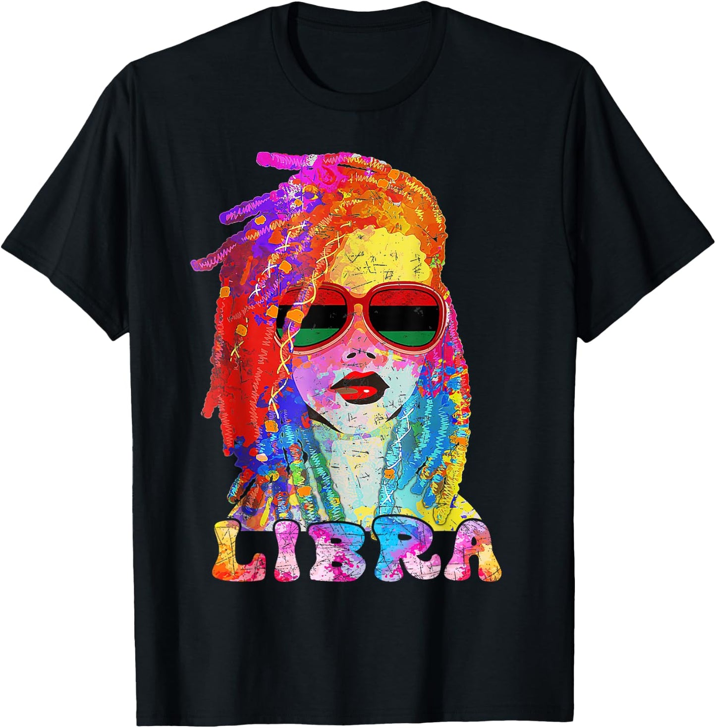Libra Girl Loc'd Hair Art Zodiac Birthday Black Woman T-Shirt - T-Shirt | Black
