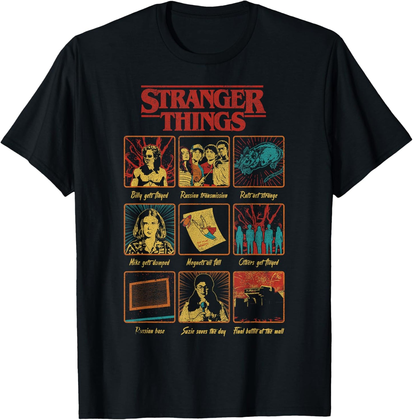 Stranger Things Season 3 Group Textbook Boxes T-Shirt - T-Shirt | Black