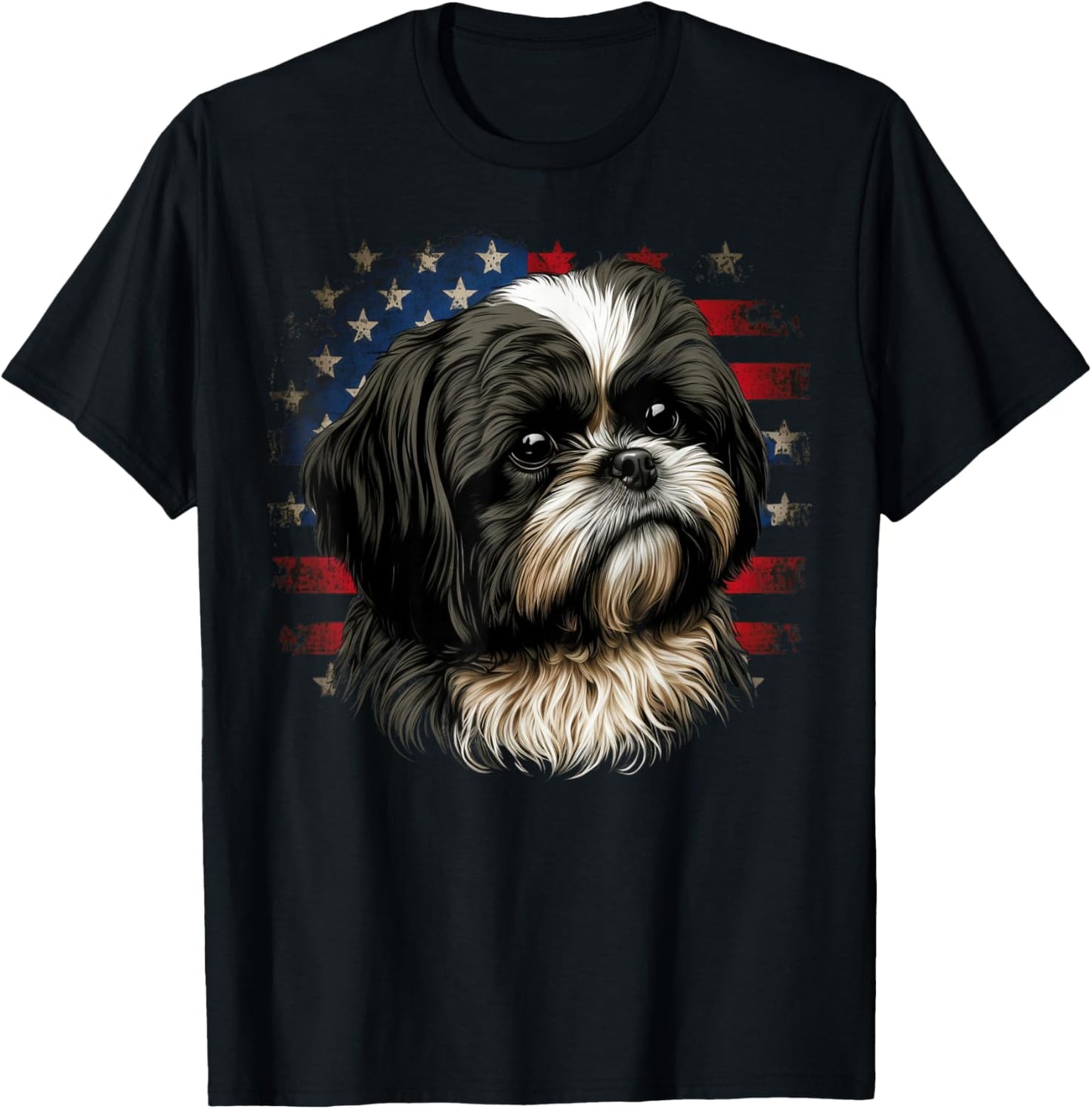 USA 4th Of July Shih Tzu on Patriotic American Shih Tzu T-Shirt - T-Shirt | Black