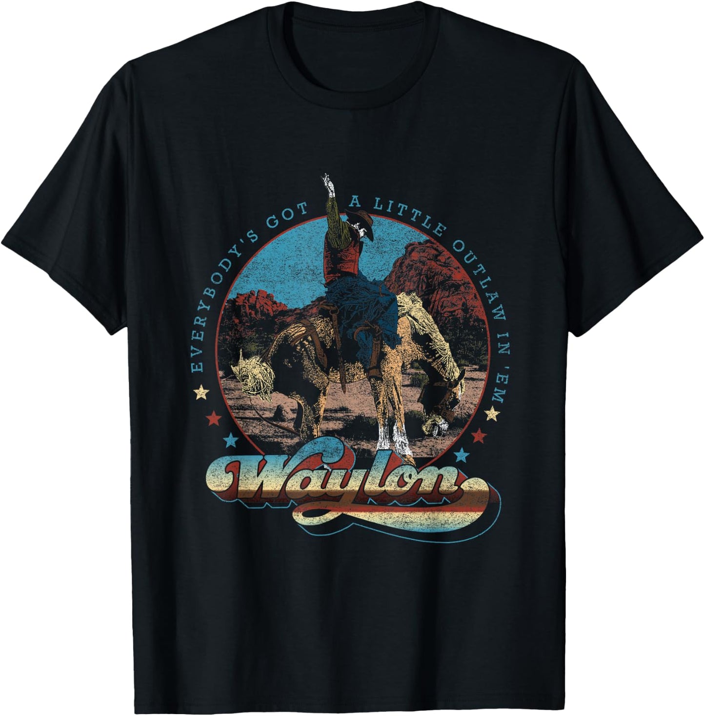 Waylon Jennings - Official Merchandise - Black Cowboy - -Adults - Short Sleeve - - Small T-Shirt - T-Shirt | Black