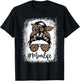 Women Mom Life Bleached Shirt Mom Life Leopard Messy Bun T-Shirt - T-Shirt | Black