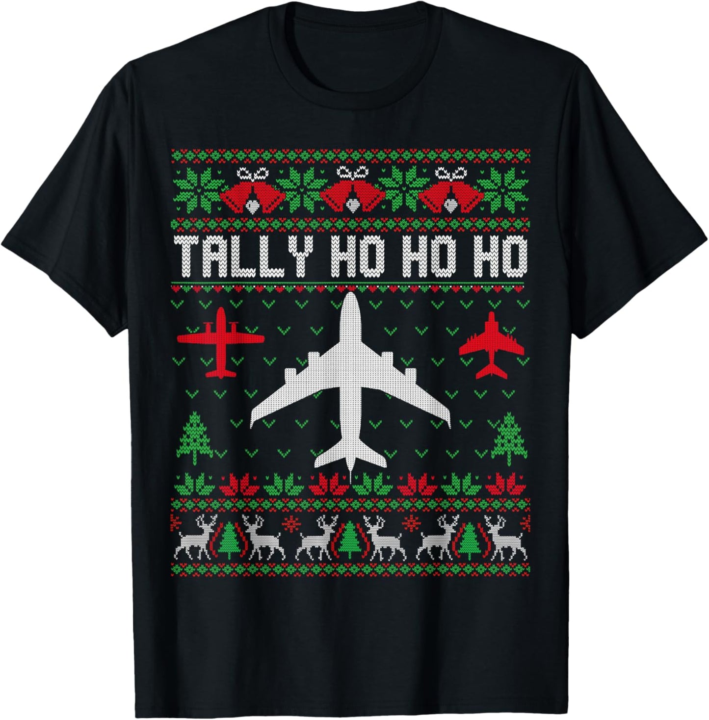 Spitfire Christmas Ugly Jumper Style Airplane Aircraft Plane T-Shirt - T-Shirt | Black