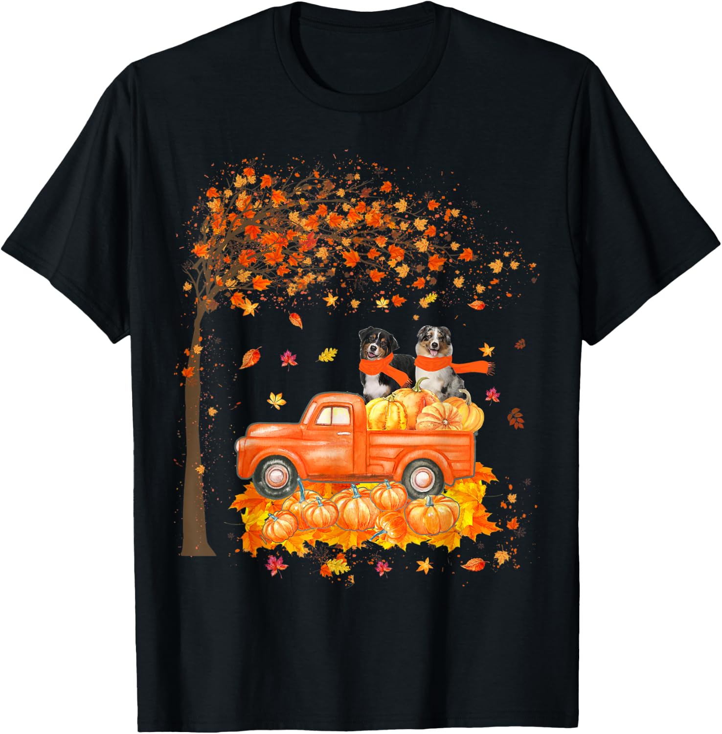 Australian Shepherd Riding On Truck Thanksgiving Dog Lover T-Shirt - T-Shirt | Black