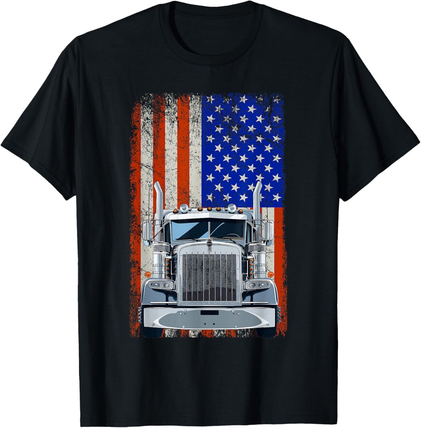 US American Flag Semi Truck Driver T-Shirt - T-Shirt | Black