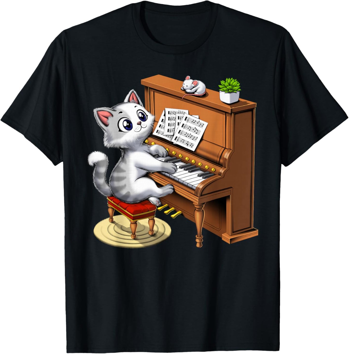Cat Playing Piano Pianist Musician Classical Music Funny T-Shirt - T-Shirt | Black
