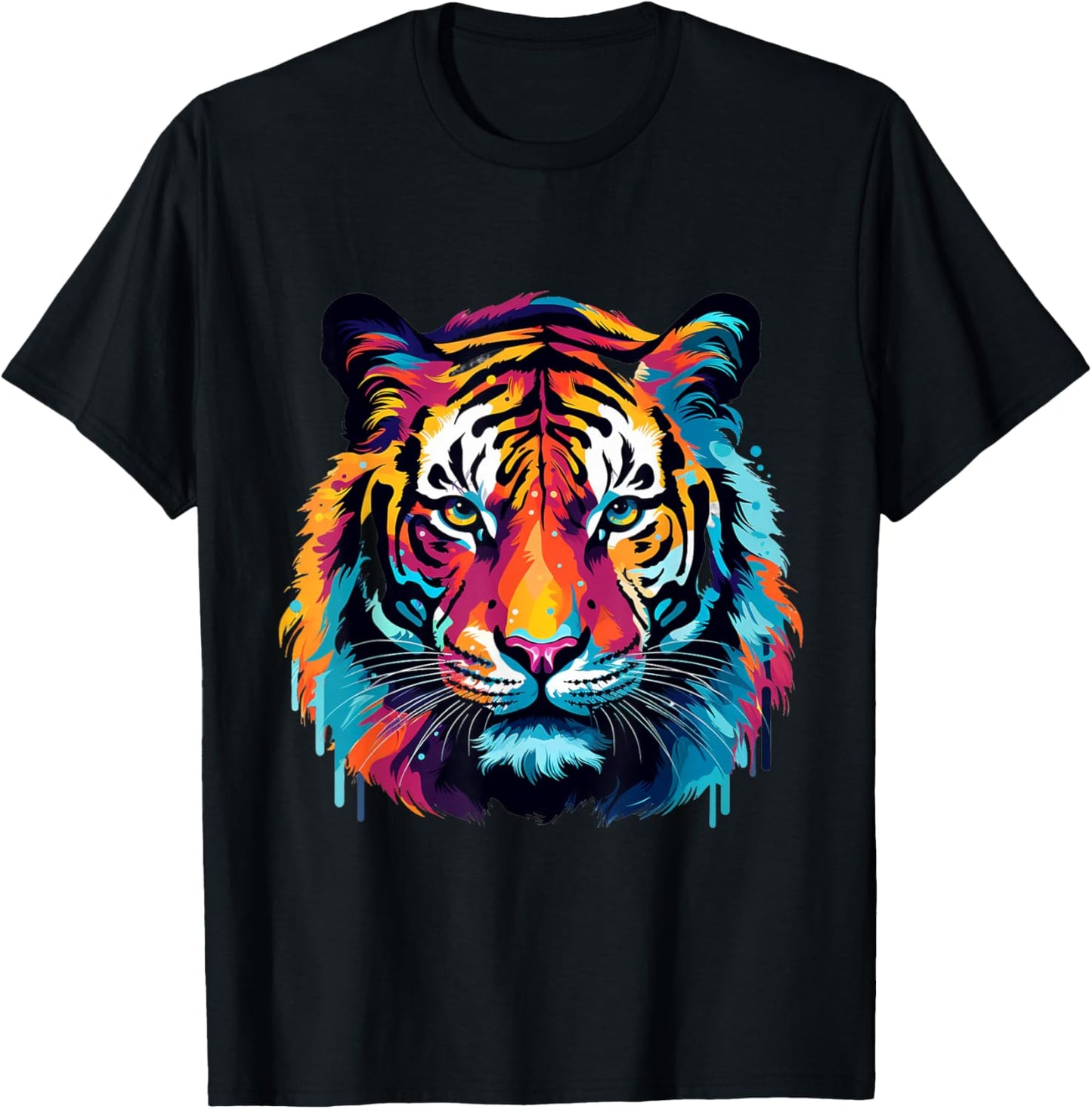 Cool Colorful Tiger Portrait Graphic T-Shirt - T-Shirt | Black