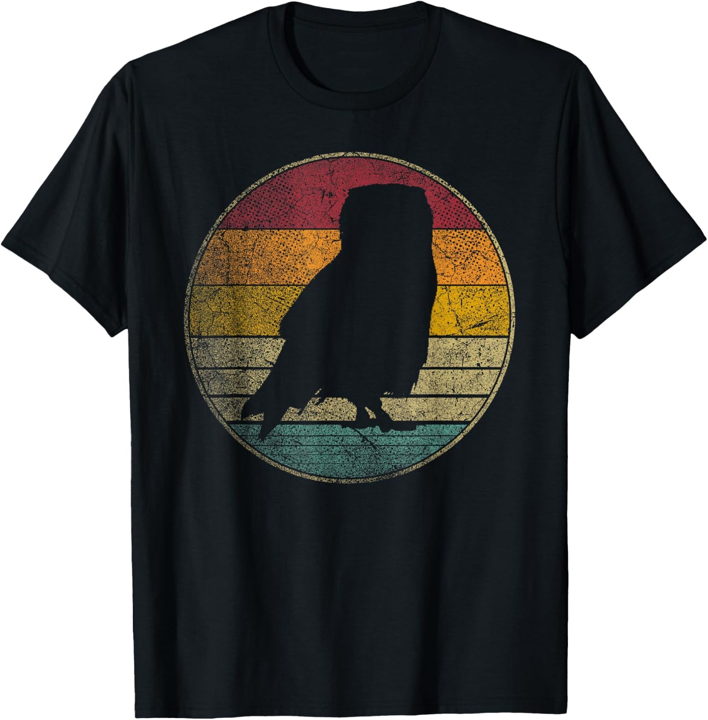 Owl Bird Vintage Distressed Retro Silhouette 70's 80's T-Shirt - T-Shirt | Black