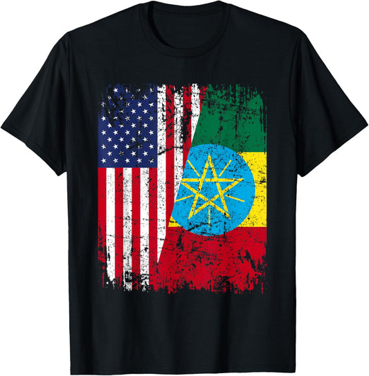 ETHIOPIAN American Flag | Men Women Kids | ETHIOPIA T-Shirt - T-Shirt | Black