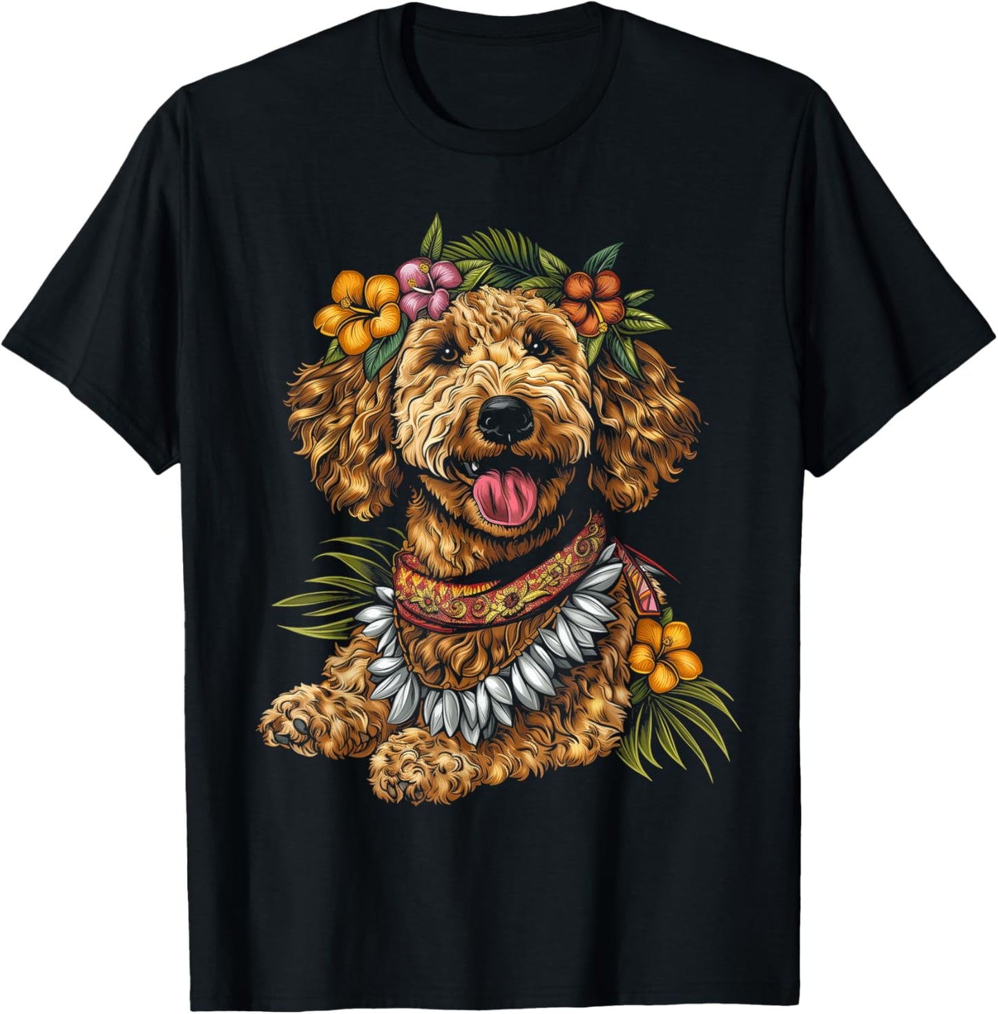 Goldendoodle Hawaiian Flowers Hibiscus Funny Doodle Mom T-Shirt - T-Shirt | Black