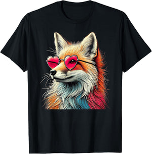 Valentines Day Fox Heart Sunglasses Boys Girls Women T-Shirt - T-Shirt | Black