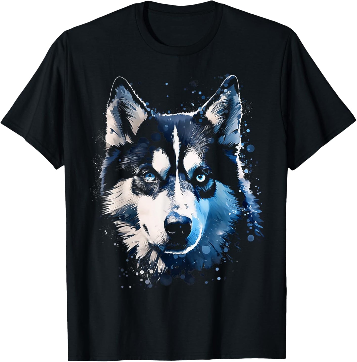 Husky Motif Pet Illustration Dog Husky T-Shirt - T-Shirt | Black