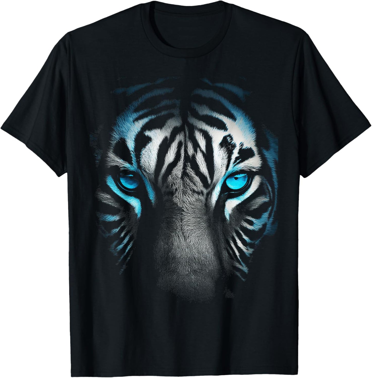 Tiger Blue Eyes Animal Portrait Art Graphic Tiger T-Shirt - T-Shirt | Black