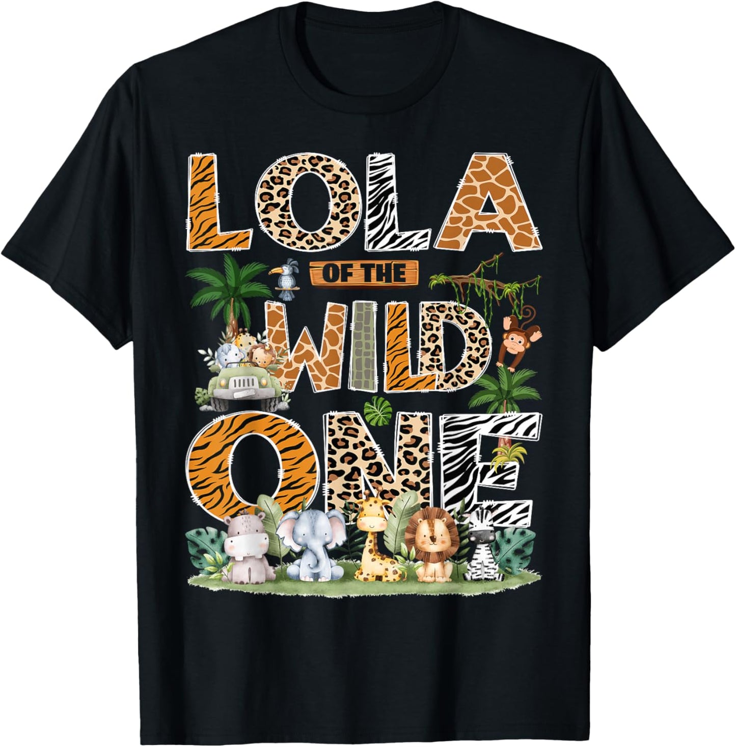 Lola of The Wild One Safari Jungle Zoo 1st Birthday Boy T-Shirt - T-Shirt | Black