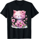Cat with Flowers Cute Cats Forest Kitten Animal Daughter T-Shirt - T-Shirt | Black