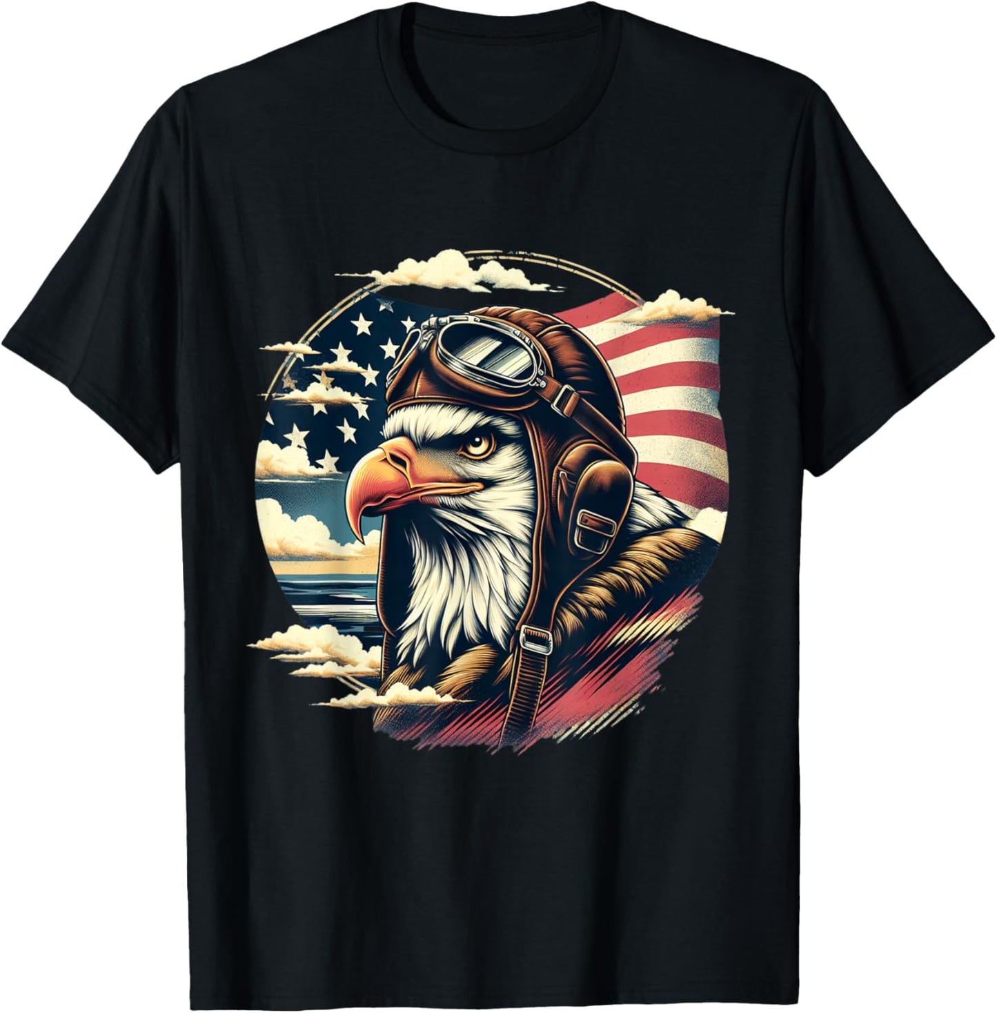 4th of July Patriotic American Shirt Eagle Fighter Pilot T-Shirt - T-Shirt | Black