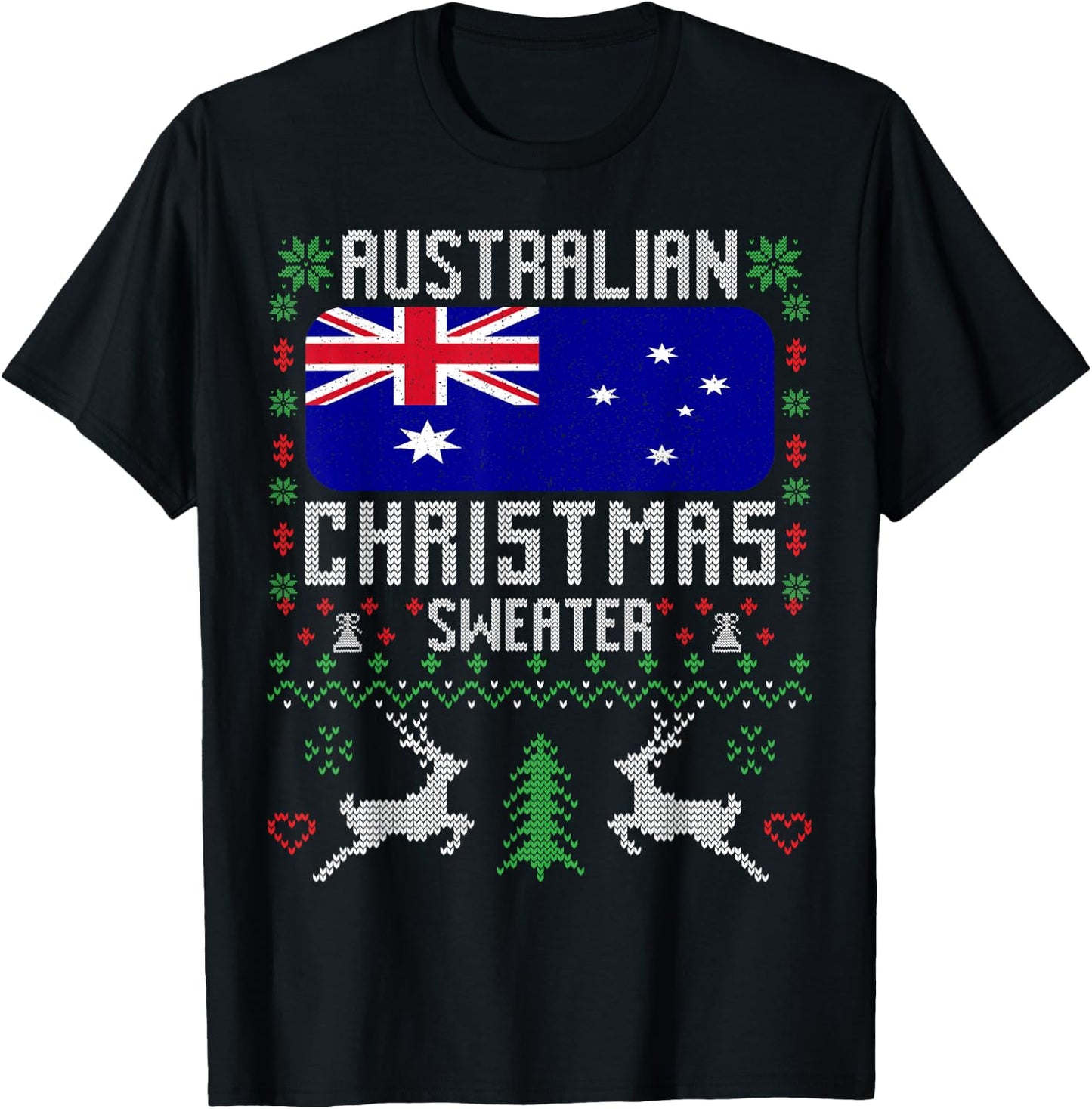 Australia Flag Australian Christmas Sweater T-Shirt - T-Shirt | Black
